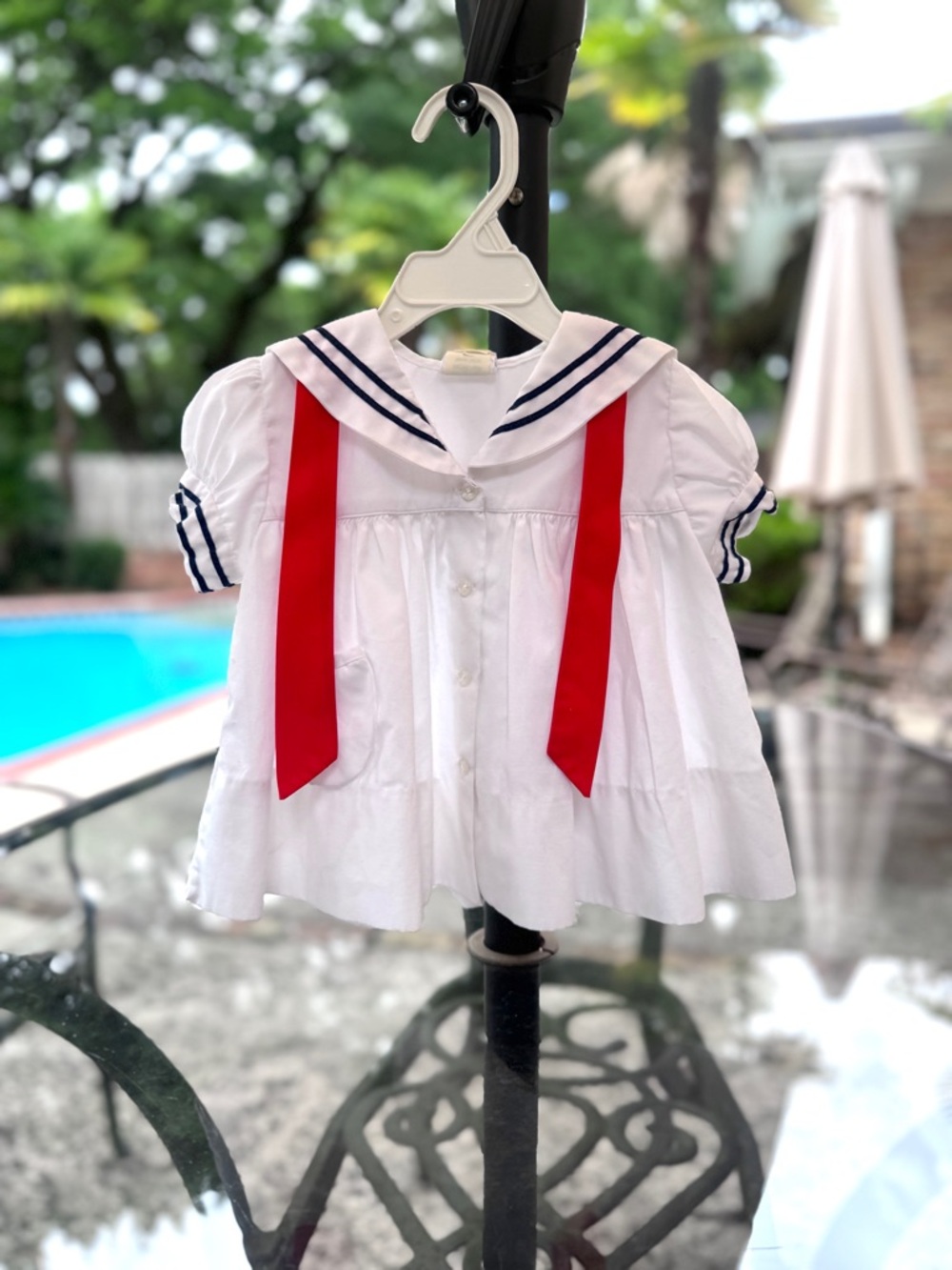 Vintage 1950’s White Baby Girl Sailor Dress with Red Tie
